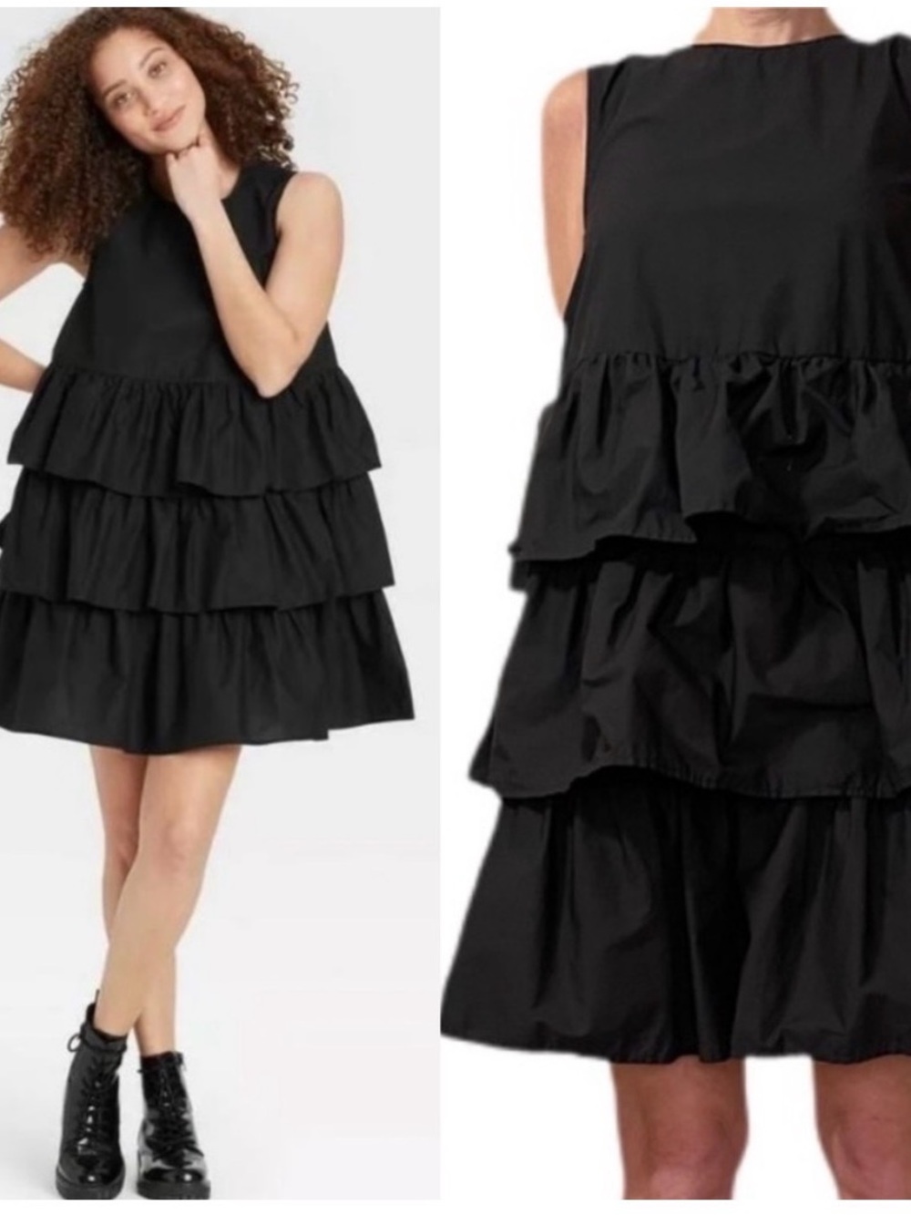 Who What Wear Black Tiered Ruffle Mini Dress